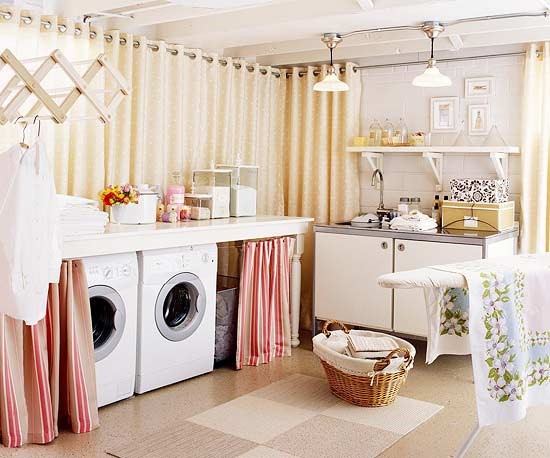 Basement Laundry Room Ideas - Make Use of Curtains
