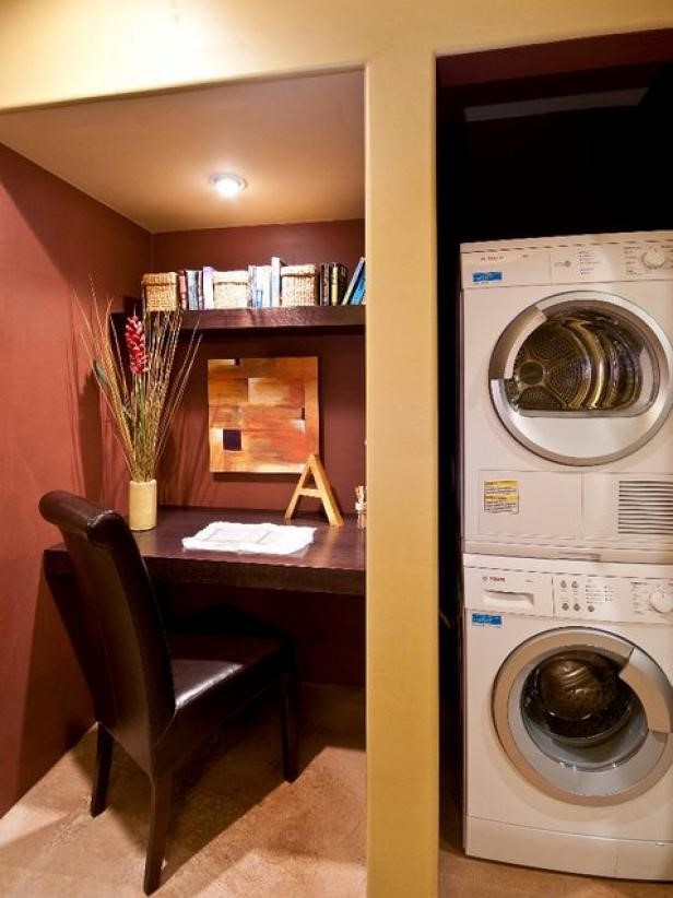 Basement Laundry Room Ideas - Combined with Small Study Corner