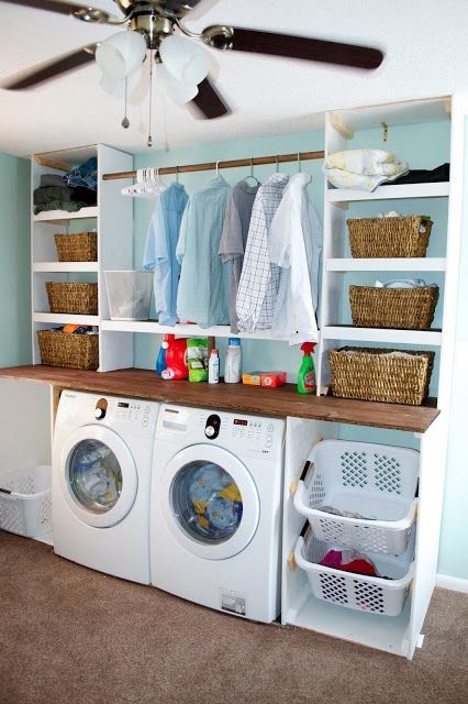 Basement Laundry Room Ideas - All in One Laundry Storage and Wardrobe