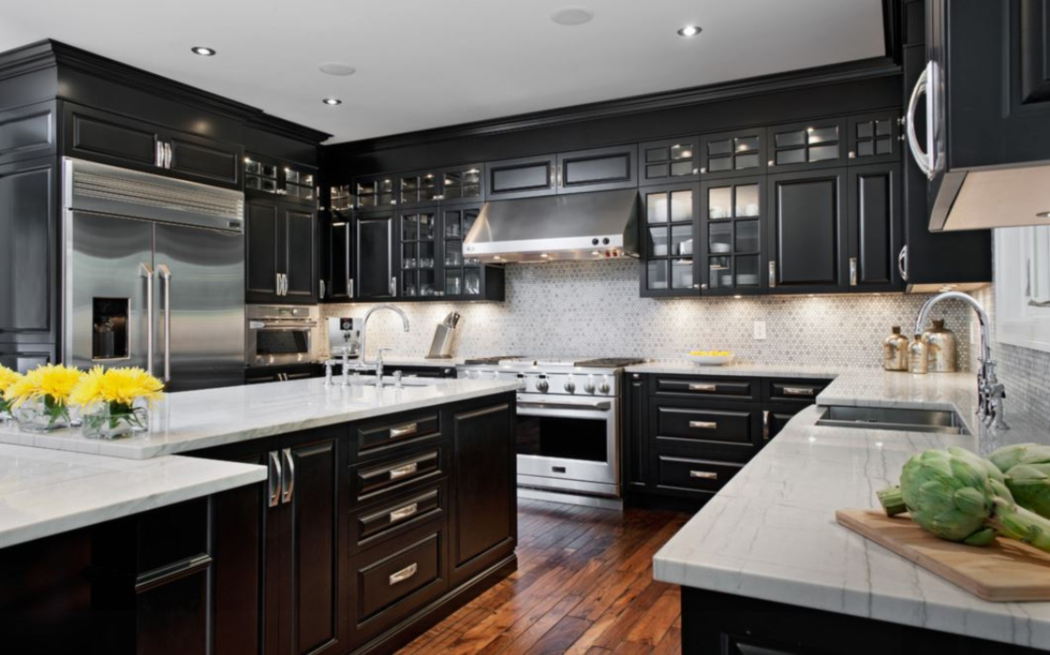 kitchens with black appliances and black cabinets
