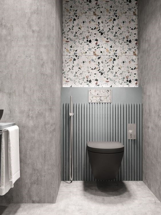 Chic Small Bathroom Ideas - Monochrome with Accent of Terrazzo