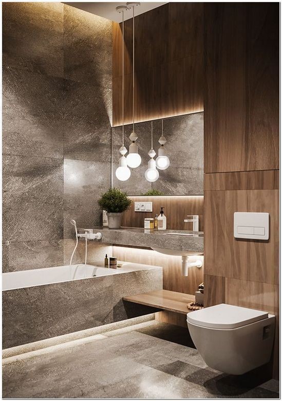 Basement Bathroom Ideas - Natural Combination of Wood and Stone
