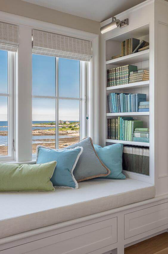Bay Window Seat Ideas Beach-themed Window Seat