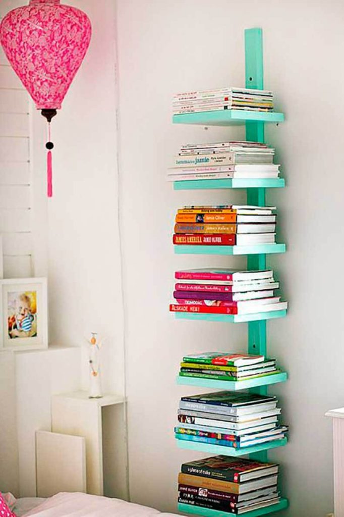 Bookshelf Decor Ideas Red Book Stacks