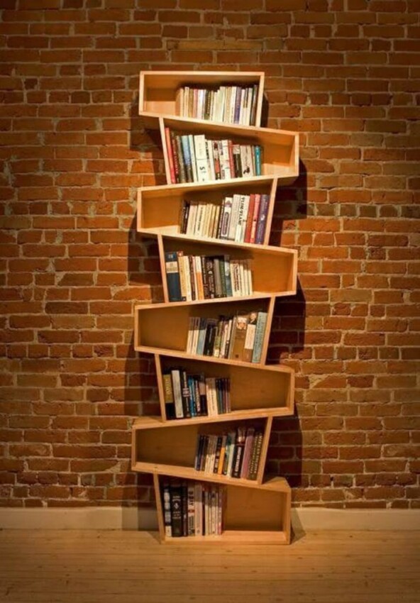 Built-in Bookshelf Decor Ideas Zig Zag Book Shelf