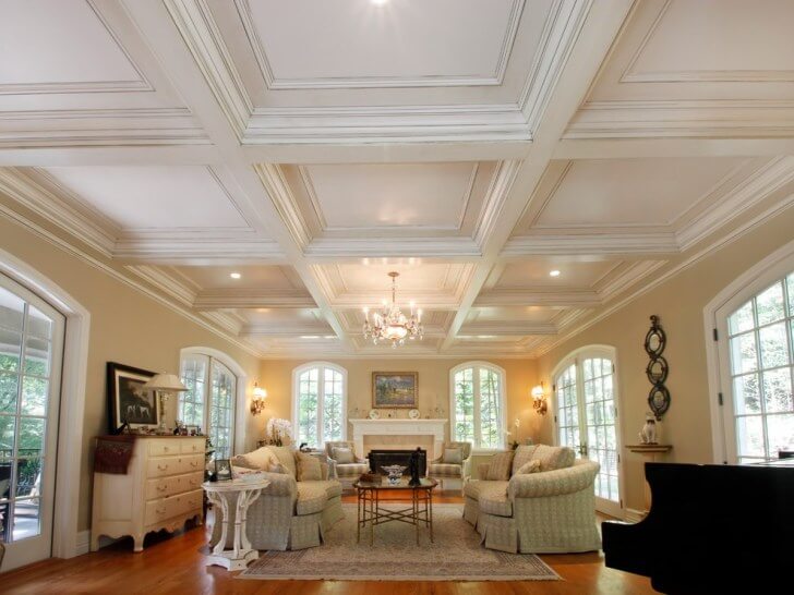 Coffered Ceiling Living Room Clean Look