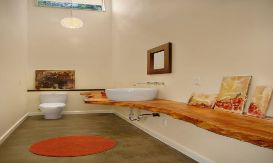 Contemporary Half Bathroom Ideas Use The Space with Natural Wood