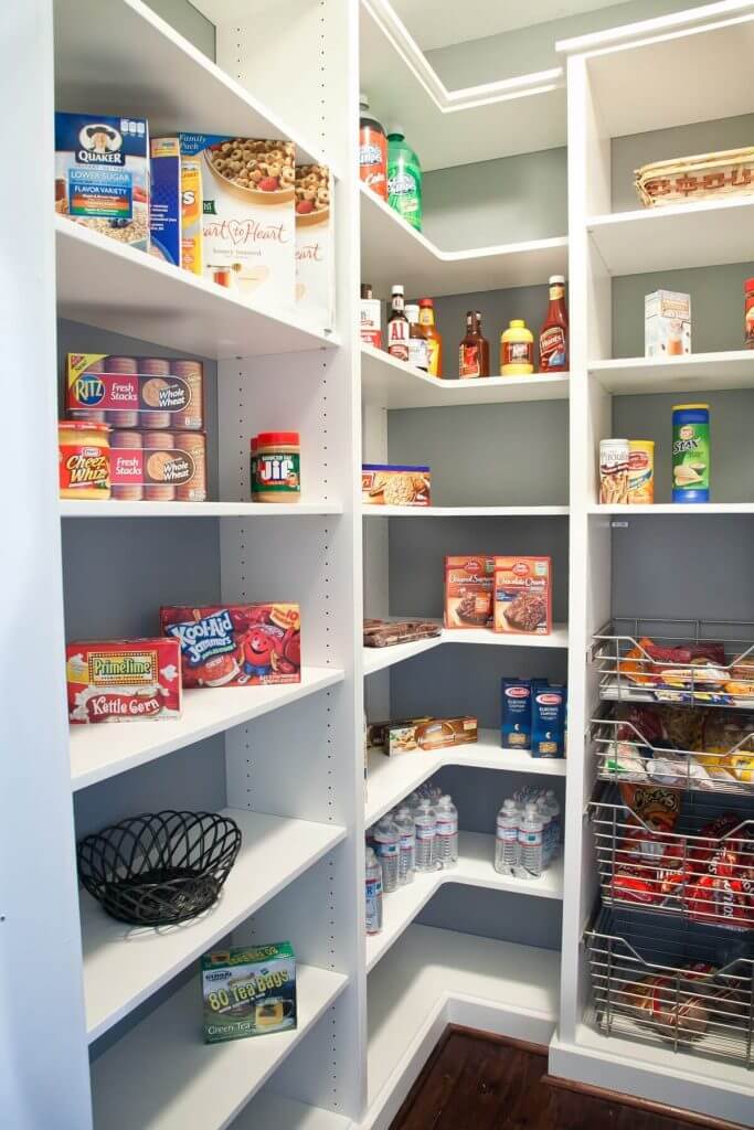 Food Pantry Shelving Ideas Cabinets on L-corners with Easily Accessible Drawers