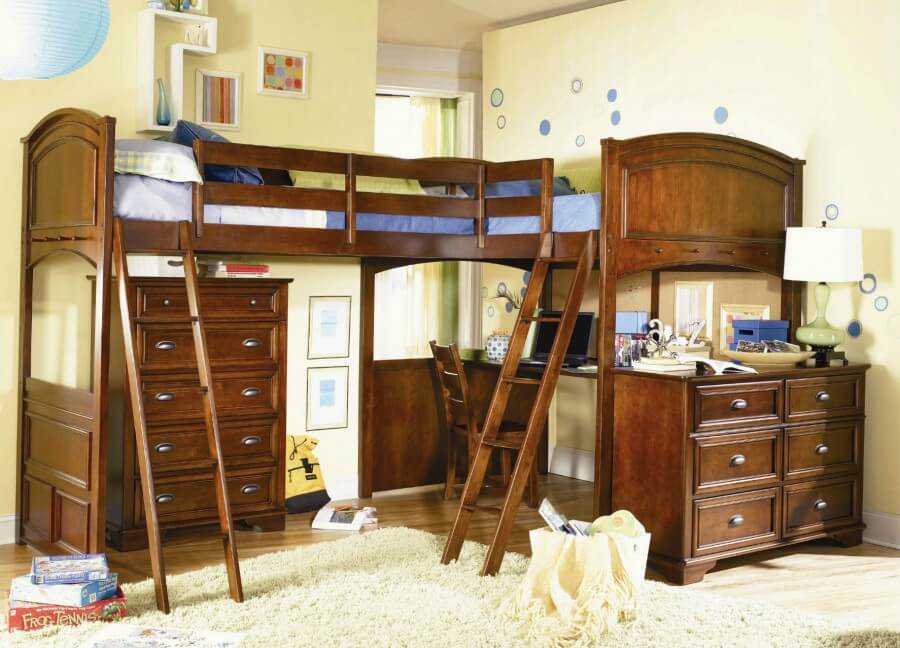 Full Over Full L Shaped Bunk Beds Wooden Bunk Beds with Built In Desk
