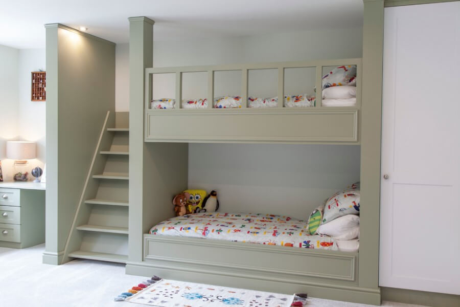 L Shaped Bunk Beds for Small Rooms Gray Bunk bed with wardrobe