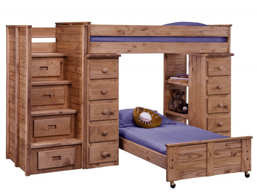 L Shaped Bunk Beds with Stairs Twin Loft Bed with Staircase