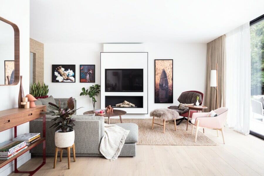 Mid century Modern Living Room with Fireplace Mid Century Living room by Black and Milk