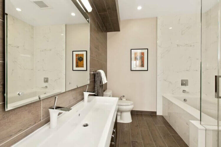 Modern Farmhouse Half Bathroom Ideas Focus on Flooring