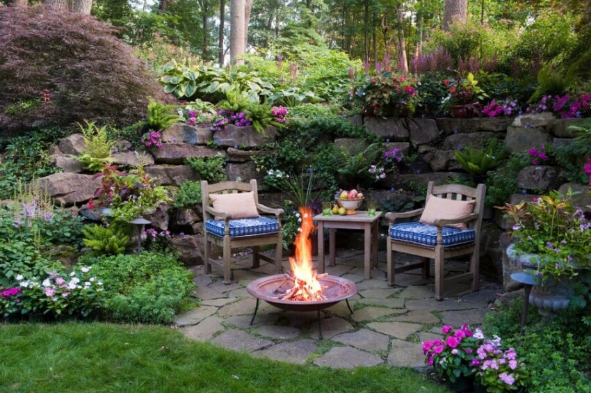 Natural Stone Patio Ideas Traditional Patio Ideas with Firepit