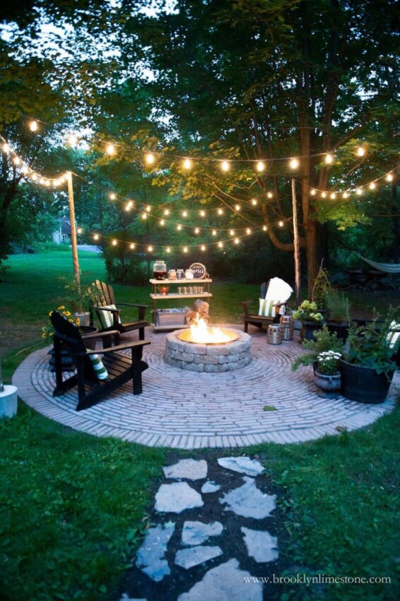 Pavers Stone Patio Ideas with Fire Pit Round Stone Patio Firepit for Nighttime 2
