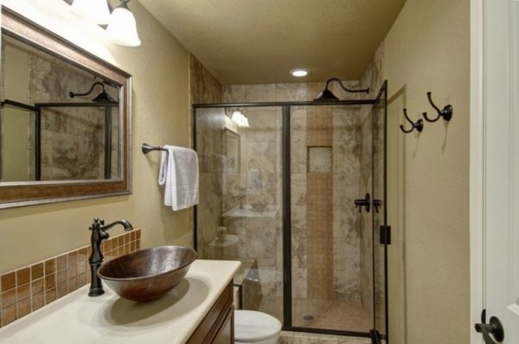 Rustic Basement Bathroom Ideas Bronze Sink and Faucet