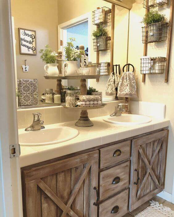 Small Rustic Bathroom Ideas Perfect Reflection with Giant Wall Mirror