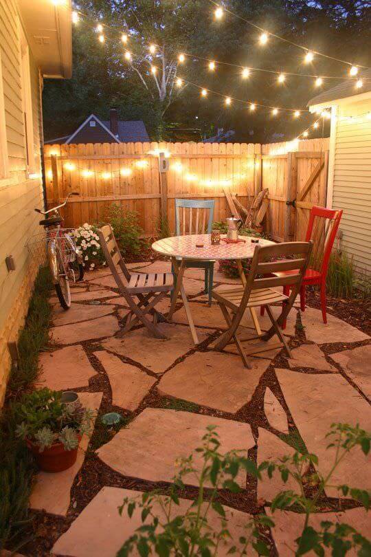 Stone Patio Ideas for Backyard Patio String Lights Ideas