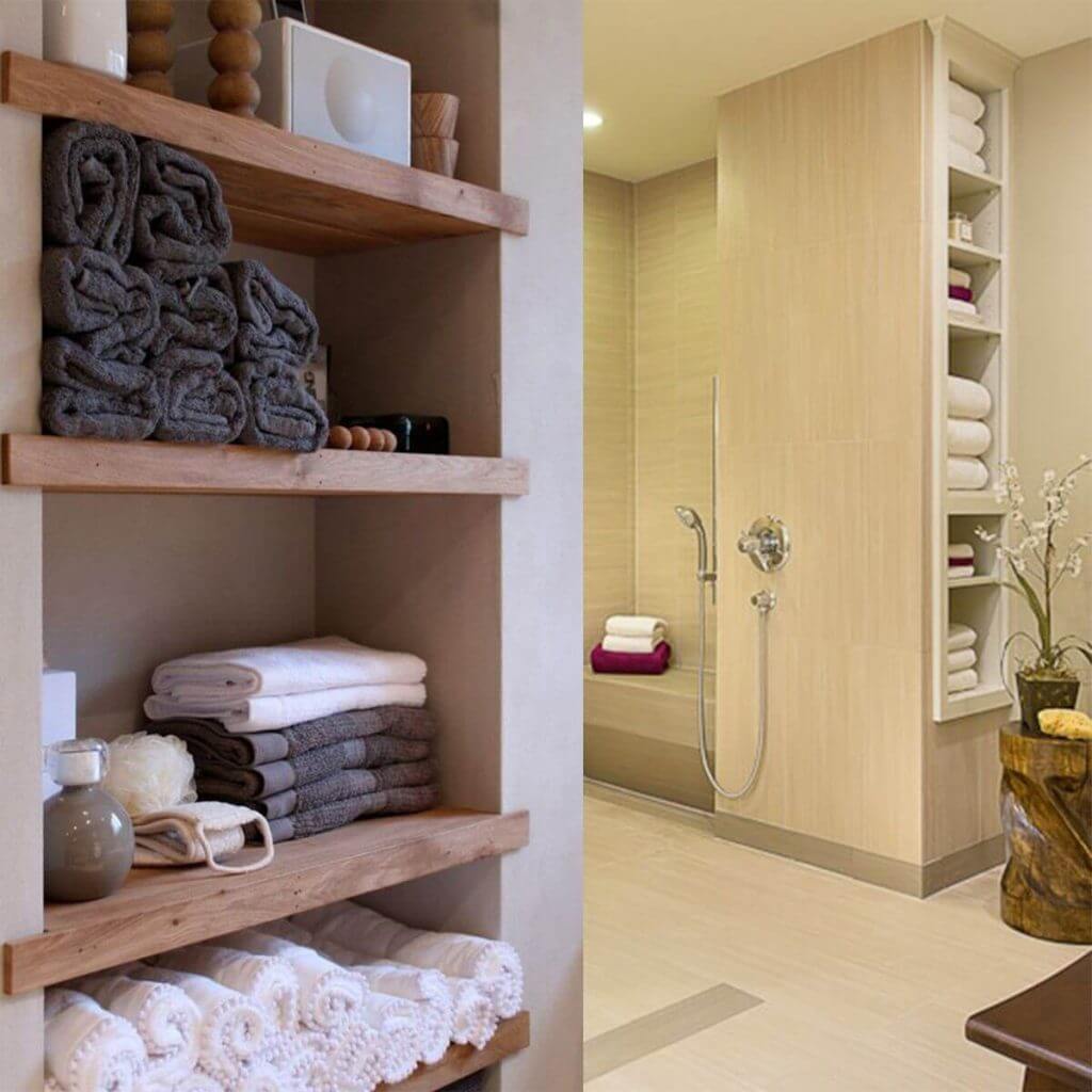 Towel Storage Cabinet for Bathroom Hide It with Recessed Storage