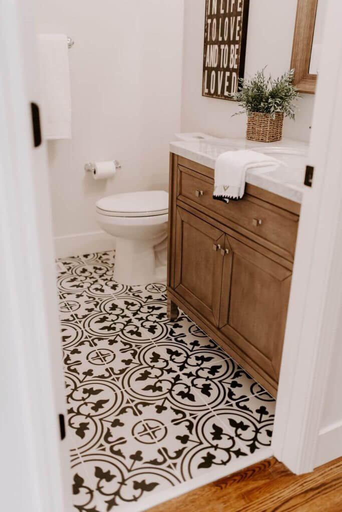 Vintage Bathroom Tile Floor Ideas Modern Farmhouse Bathroom with Patterned Ceramic Tile