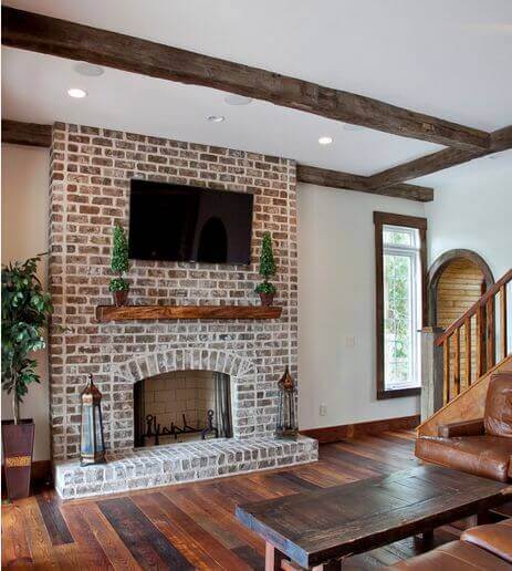 White Brick Wall with Fireplace