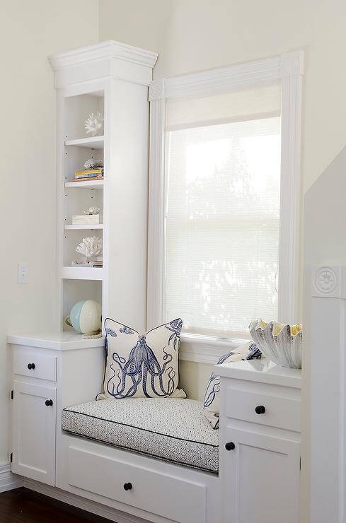 Window Seat Ideas for Bedroom Window Seat and Blue Octopus Pillows