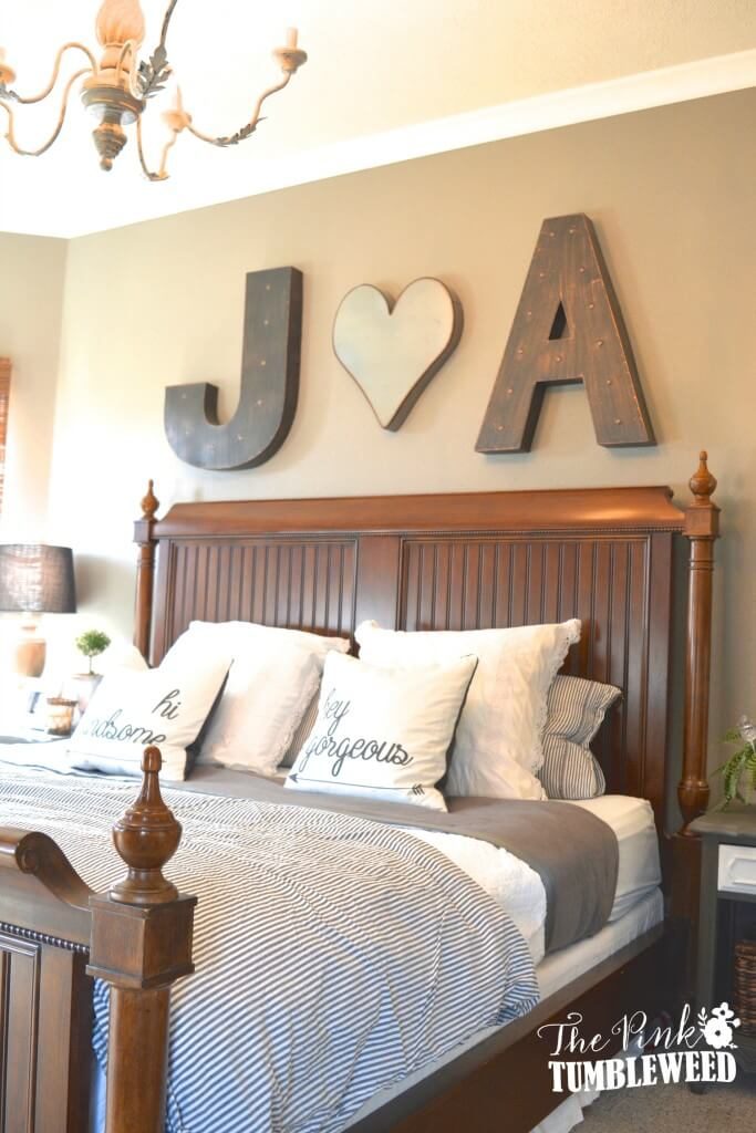 Above Master Bed Decor Bold Initials Above the Bed