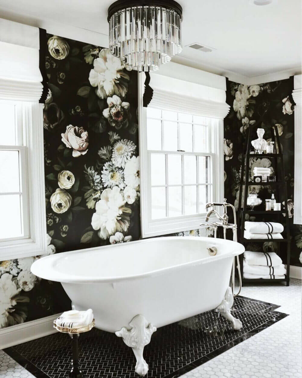 Bathroom Wall Decor Funny Dark Floral Wallpaper