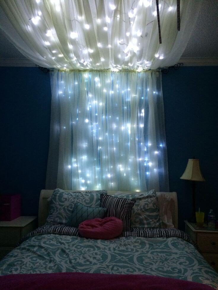 Bedroom String Lighting Ideas Lights Above Bed Canopy