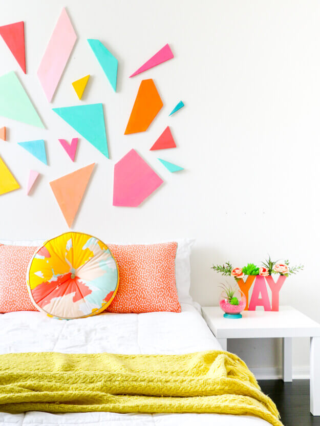Bedroom Wall Decor Above Bed Colorful Geometric Headboard