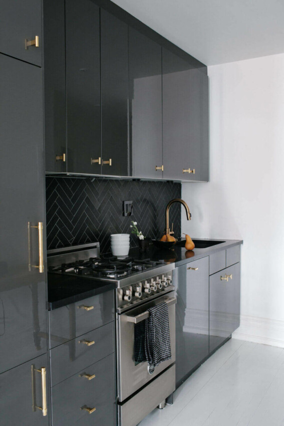 Black Kitchen Cabinet Design Ideas Glossy Black Cabinet