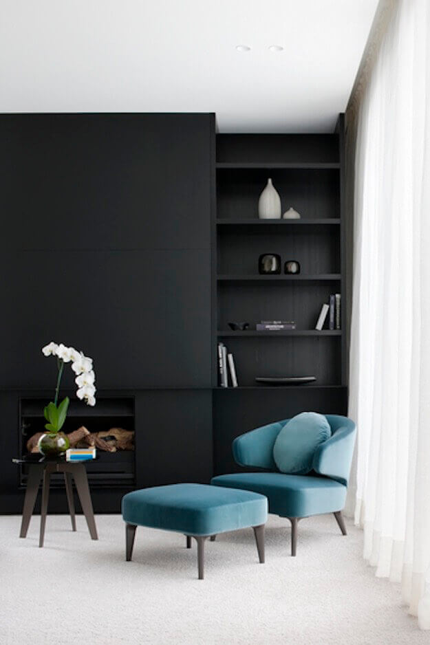 Black Living Room Design Black Wall with Storage