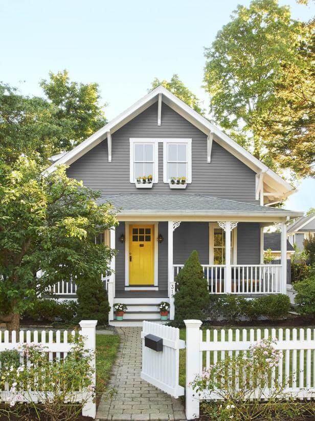 Curb Appeal Ideas for Raised Ranch Style Homes Gray House With Yellow Front Door