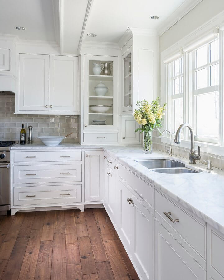 Floor Kitchen Tile Ideas with White Cabinets Reclaimed Wood