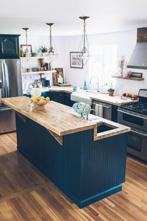 Inexpensive Kitchen Island Ideas Dark Blue Cabinets