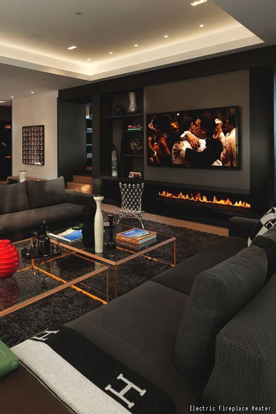 Mansion Living Room with TV and Fireplace With Fireplace