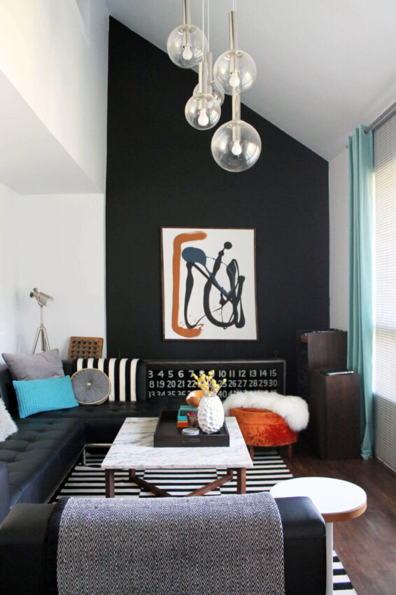 Modern Black Living Room Ideas Accent Wall Gallery for Awkward Space