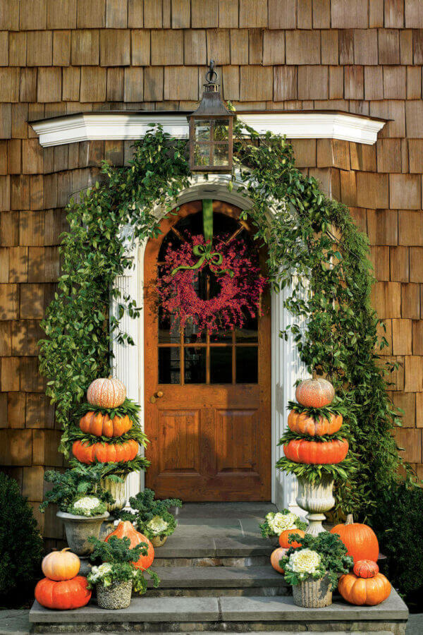 Outdoor Fall Decorating Ideas Doors Porches Orange and Green