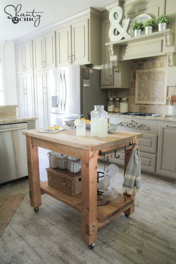 Small Kitchen Table with Storage Mobile Rustic Kitchen Table