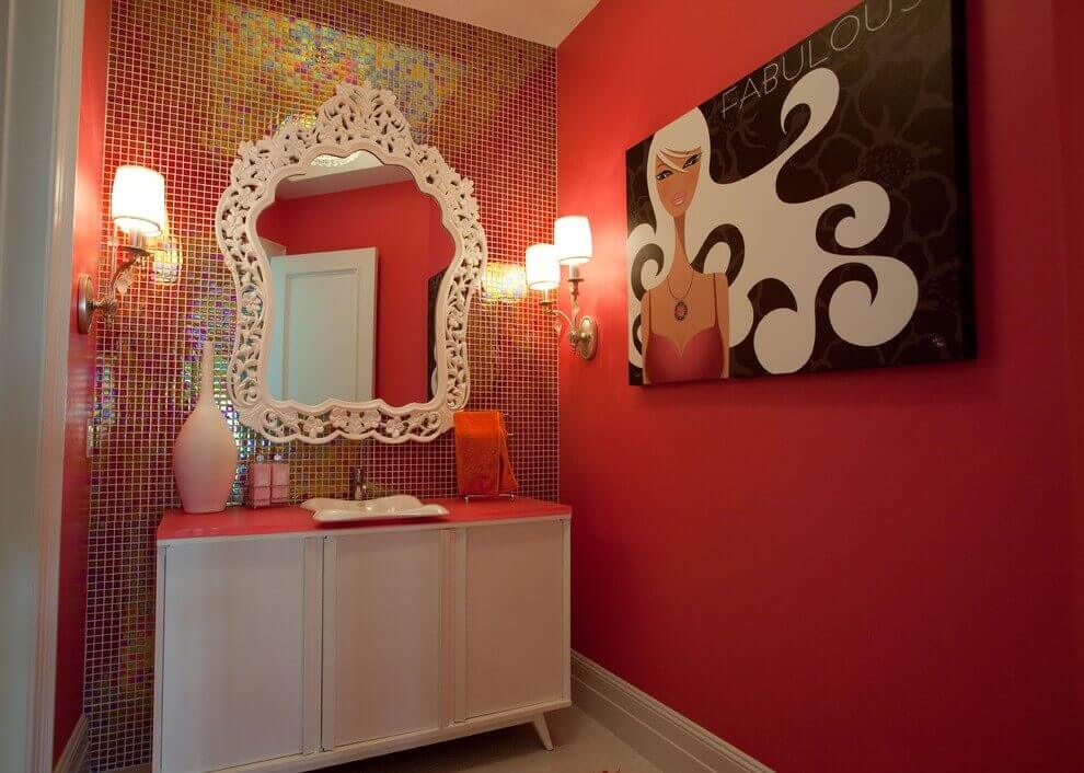 Small Teenage Girl Bathroom Ideas Modern with Vibrant Red