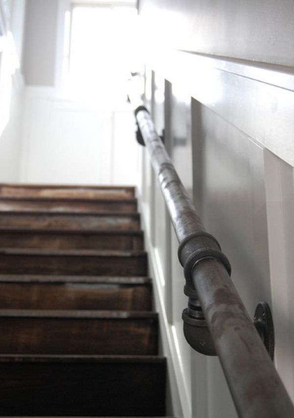 Stair Railing Ideas Indoor Stained Pipe Stair Handrail