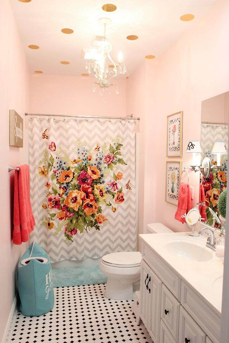 Teenage Girl Bathroom Ideas Pink and Flowers