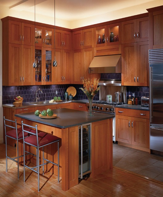 cherry kitchen cabinets with dark flooring Wood Flooring with Cherry Cabinet