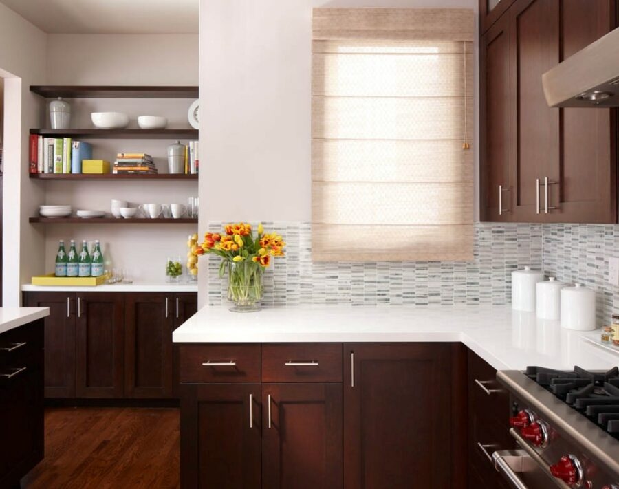 cherry kitchen cabinets with white granite Simple Cherry Kitchen Cabinets