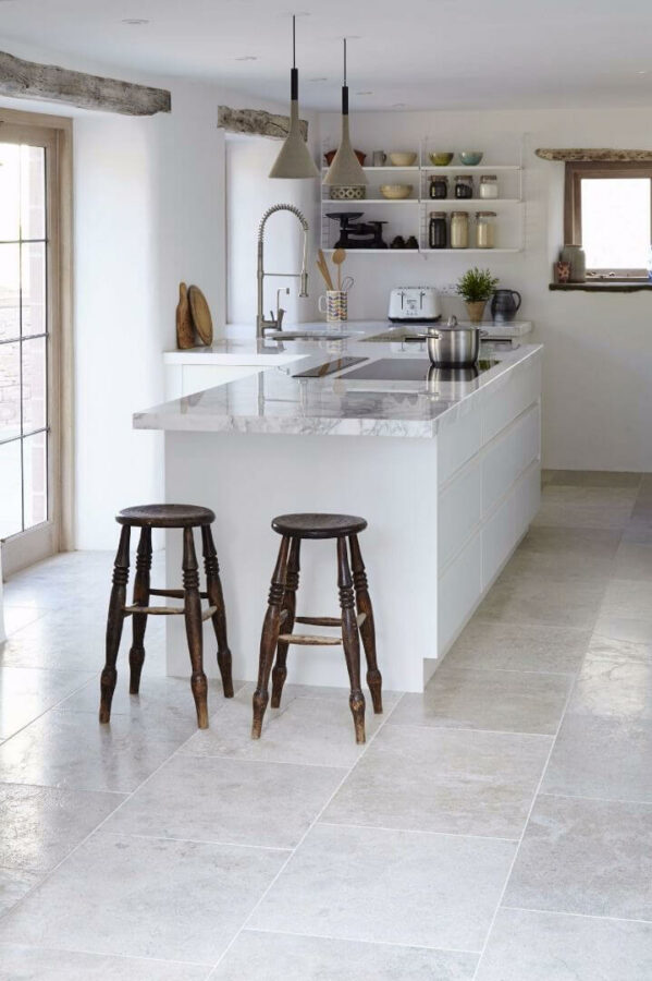 floor ideas for kitchen Brushed Limestone