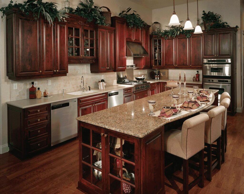 light cherry kitchen cabinets Reddish Cherry Cabinet with Tropical Accents