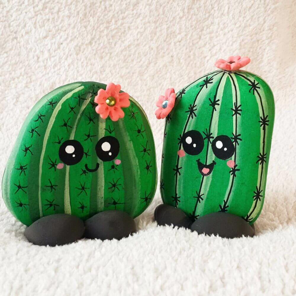 painted rock ideas designs Happy Cactus
