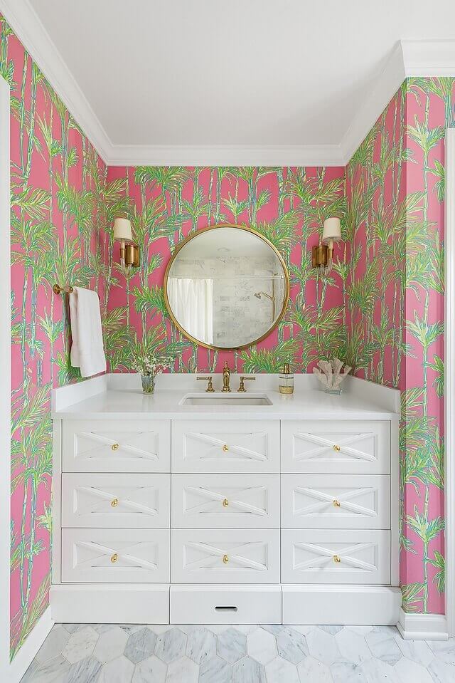 pink bathroom ideas Girl Bathroom Ideas Wallpaper Pink and Green