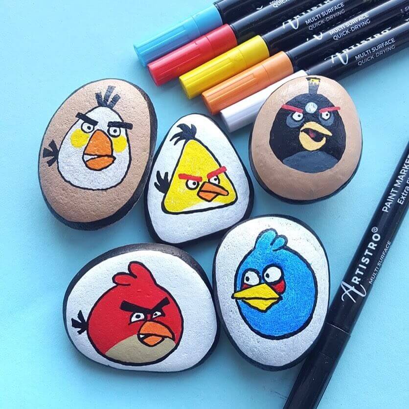 rock painting ideas inspiration Angry Birds