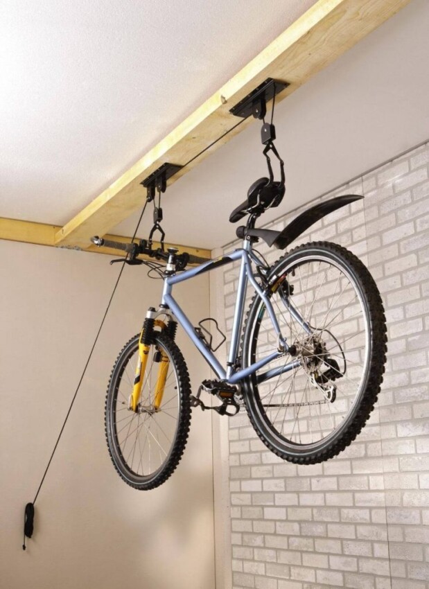 Overhead Bike Storage Ideas Lift Pulley Bike Storage